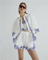 River Island Womens Shirt White Boxy Fit Cornelli Embroidered Long Sleeve Top - 16 Regular