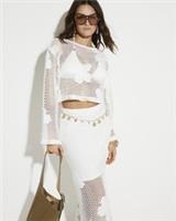 River Island Womens Mesh Top White Long Sleeve Floral Round Neck Long Sleeve - M Regular