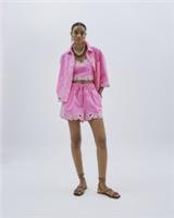 River Island Womens Shirt Pink Short Sleeve Boxy Fit Embroidered Collared Top - 14 Regular