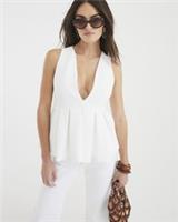 River Island Womens Peplum Top White Sleeveless Textured Fabric Plunge Neck - S Regular