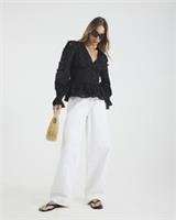 River Island Womens Peplum Top Black Long Sleeve Broderie V-Neck Corset Style - 10 Regular