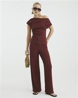 River Island Womens Wide Leg Trousers Brown Textured Elasticated Pants Bottoms - S Regular