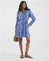 River Island Womens Mini Shirt Dress Blue Tie Front Long Sleeve V-Neck Belted - 10 Regular