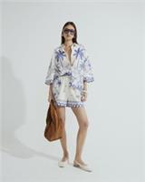 River Island Womens Shirt Blue Short Sleeve Boxy Fit Shell Print Collared Top - 16 Regular