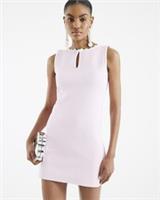River Island Womens Mini Shift Dress Pink Knit Daisy Trim Sleeveless Round Neck - S Regular