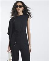 River Island Womens Top Black Cape Sleeve Ribbed Belted Round Neck Blouse - S Regular