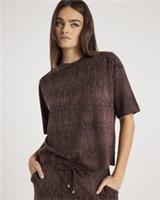 River Island Womens T-Shirt Brown Premium Crinkle Effect Boxy Crew Neck Tee Top - L Regular