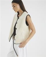 River Island Womens Gilet Cream Borg Button Round Neck Sleeveless Buttons Top - L Regular