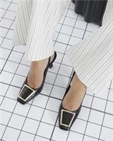 River Island Womens Court Shoes Black Slingback Croc Square Toe Ankle Strap Heel