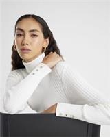 River Island Womens Top White Knitted Ribbed Roll Neck Long Sleeve Blouse - L Regular