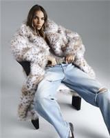 River Island Womens Longline Coat Cream Faux Fur Leopard Print Outerwear Top - L Regular