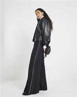 River Island Womens Joggers Black Wide Leg Side Striped Drawstring Pants Bottoms - L Regular