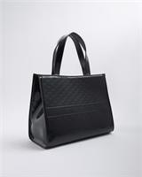 River Island Womens Shopper Bag Black Ri Embossed Patent Fabric Grab Handle