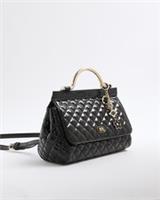 River Island Womens Tote Bag Black Quilted Metal Handle Raised Cording Style