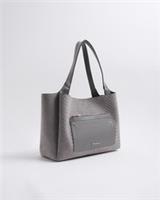 River Island Womens Shopper Bag Grey Pocket Front Embossed Faux Suede Popper