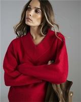 River Island Womens Jumper Red Knitted V-Neck Long Sleeve Sweater Pullover Top - S Regular