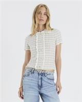 River Island Womens Collared Top Cream Boucle Button Detail Short Sleeve Blouse - S Regular