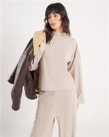 River Island Womens Top Beige Long Sleeve Brushed Cotton High Neck Blouse - S Regular