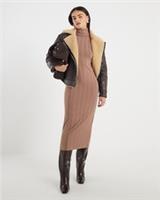 River Island Womens Midi Dress Beige Cosy Wide Rib High Neck Long Sleeve - L Regular