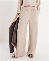 River Island Womens Wide Leg Trousers Beige Brushed Elasticated Pants Bottoms - S Regular