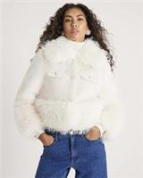 River Island Womens Trophy Jacket Cream Faux Fur Boucle Hybrid Outerwear Top - 14 Regular