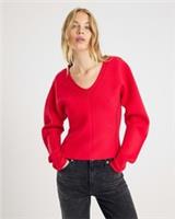 River Island Womens Knitted Top Red Structured Long Sleeve V-Neck Blouse - S Regular