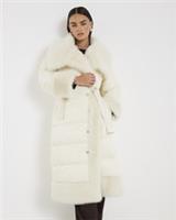River Island Womens Padded Coat Cream Faux Fur Collar Long Sleeve Outerwear Top - 18 Regular