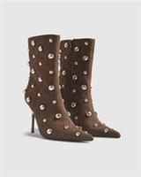 River Island Womens Ankle Boots Brown Faux Suede Studded Heel Pointed Toe Shoes