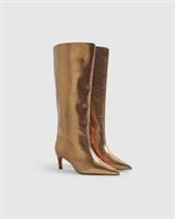 River Island Womens High Leg Boots Bronze Straight Pointed Toe Slip On Shoes