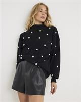 River Island Womens Jumper Black Stud Embellished High Neck Sweater Pullover Top - M Regular