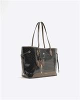 River Island Womens Shopper Bag Black Embossed RI Monogram Zip Grab Handle