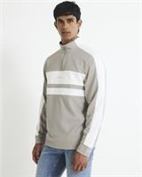 River Island Mens Sweatshirt Grey Slim Fit Colour Block Funnel Long Sleeve Top - M Regular