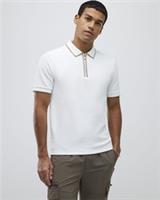 River Island Mens Polo Shirt White Slim Fit Textured Zip Neck Quarter Zip Top - 2XS Regular