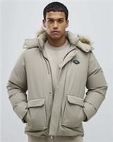 River Island Mens Puffer Jacket Cream Premium Fur Trim Hooded Outerwear Top - M Regular