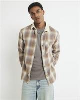 River Island Mens Shirt Cream Regular Fit Check Ame Saint Button Long Sleeve Top - L Regular