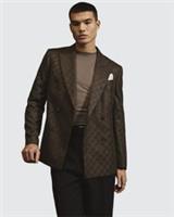 River Island Mens Blazer Jacket Brown Checkerboard Collared Outerwear Top - 40 Regular Regular