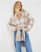 River Island Mens Shirt Beige Regular Fit Check Button Collared Long Sleeve Top - M Regular