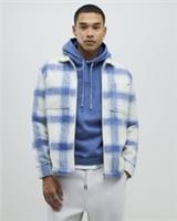 River Island Mens Overshirt Blue Regular Fit Brushed Check Zip Long Sleeve Top - L Regular