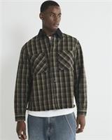 River Island Mens Overshirt Brown Canvas Collar Check Long Sleeve Outerwear Top - M Regular