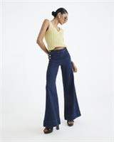 River Island Womens Bootcut Jeans Blue High Rise Palazzo Button Detail Bottoms - 12 Regular Regular