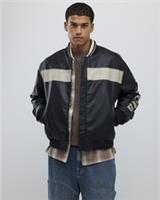 River Island Mens Bomber Jacket Black Sports Faux Leather Zip Outerwear Top - XL Regular