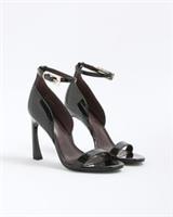 River Island Womens Sandals Black Patent Closed Back Banana Heel Open Toe Shoes
