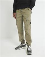 River Island Mens Cargo Trousers Green Regular Fit Drawstring Pants Bottoms - M / Regular Regular