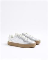 River Island Womens Trainers Silver Lace Up Sneakers Round Toe Casual Shoes
