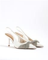 River Island Womens Slingback Heels White Diamante Trim Pointed Toe Shoes