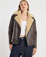 River Island Womens Aviator Jacket Brown Borg Lined Zip Collared Outerwear Top - 12 Regular