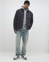 River Island Mens Shacket Grey Washed Corduroy Padded Collared Outerwear Top - L Regular