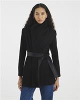 River Island Womens Wrap Coat Black Faux Leather Trim Collared Outerwear Top - 10 Regular