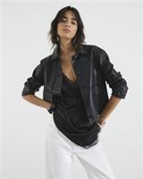 River Island Womens Jacket Black Faux Leather Button Through Outerwear Top - 16 Regular