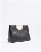 River Island Womens Clutch Bag Black Metal Handle Popper Fastening Embossed